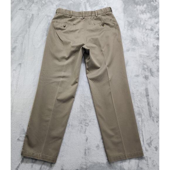Haggar Pants Mens 36 X 32 Brown Flat Front Straight Fit No Iron Cotton Khakis - Picture 2 of 13